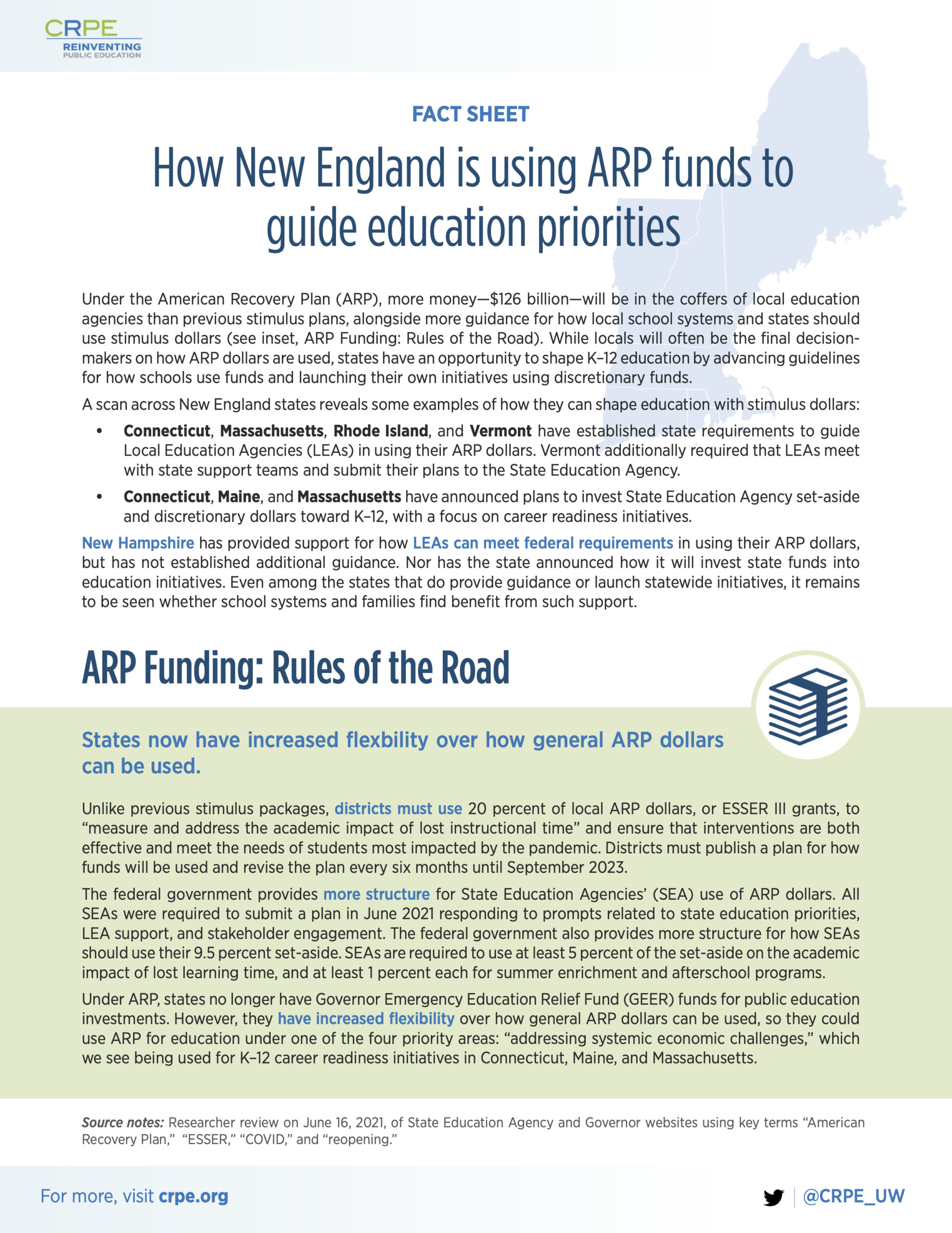 Fact Sheet How New England is using ARP funds to guide education